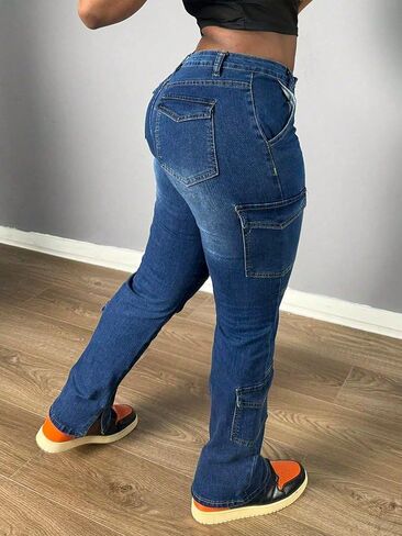 Stretchy Jeans for Women Trendy Skinny Mid Waisted Cargo Pants Streetwear Tummy Control Denim Pants Ultra Lux Comfort in Kuwait