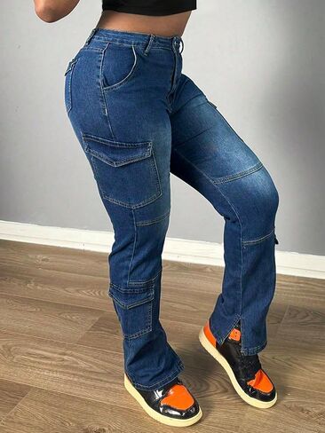 Stretchy Jeans for Women Trendy Skinny Mid Waisted Cargo Pants Streetwear Tummy Control Denim Pants Ultra Lux Comfort in Kuwait