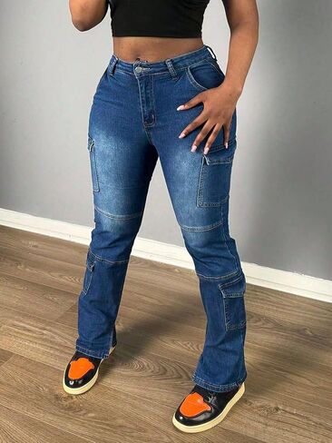 Stretchy Jeans for Women Trendy Skinny Mid Waisted Cargo Pants Streetwear Tummy Control Denim Pants Ultra Lux Comfort in Kuwait