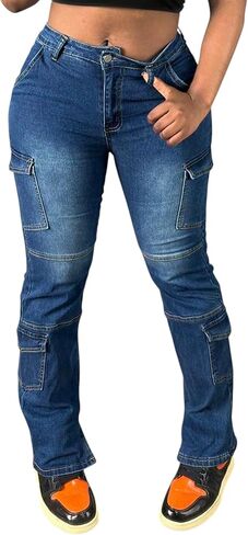 Stretchy Jeans for Women Trendy Skinny Mid Waisted Cargo Pants Streetwear Tummy Control Denim Pants Ultra Lux Comfort in Kuwait