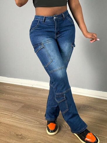 Stretchy Jeans for Women Trendy Skinny Mid Waisted Cargo Pants Streetwear Tummy Control Denim Pants Ultra Lux Comfort in Kuwait