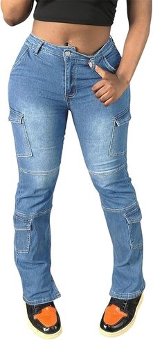 Stretchy Jeans for Women Trendy Skinny Mid Waisted Cargo Pants Streetwear Tummy Control Denim Pants Ultra Lux Comfort in Kuwait