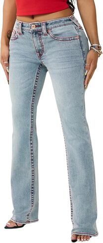 بنطال جينز Billie Big T Stitch المستقيم للنساء من True Religion - ارتفاع متوسط، قماش دينم مطاطي، تصميم مستقيم للساق in Kuwait