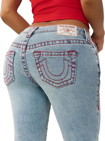 بنطال جينز Billie Big T Stitch المستقيم للنساء من True Religion - ارتفاع متوسط، قماش دينم مطاطي، تصميم مستقيم للساق in Kuwait
