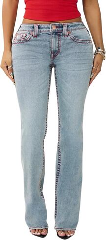 بنطال جينز Billie Big T Stitch المستقيم للنساء من True Religion - ارتفاع متوسط، قماش دينم مطاطي، تصميم مستقيم للساق in Kuwait