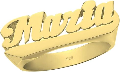 Name Ring - 24K Gold Plated Sterling Silver - Personalized Ring with Name of Your Choice Size 5 thru 10 - Made in USA in Saudi Arabia