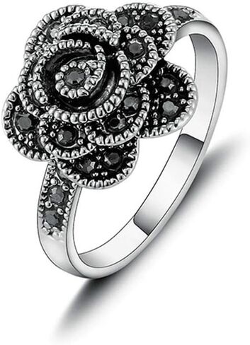 Women's Black Rings Vintage Rings Statement Rings for Women Band Marcasite Crystal Rings for Women in Saudi Arabia