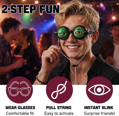 4 PCS Blinking Eye Glasses for Adults, Funny Crazy Eyes Blinking Glasses, Fun Props Glass for Party, Photos, Performances, Novelty Adult Gifts & Prank Stuff (Yellow, Pink, Black, Green) in Kuwait
