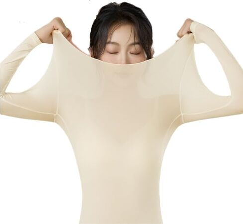 Womens Compression Slimming Shirts and Undershirts for Tummy Waist and Bust Long Sleeves Thermal Underwear Round Neck in Kuwait