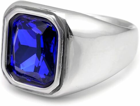 Gemstone Signet Rings for Men Stainless Steel Square Blue Sapphire Statement Ring Size 7-12 in Saudi Arabia