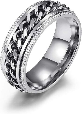 Men's Fidget Anxiety Spinner Rings Silver/Black/Blue Black Titanium Stainless Steel Beer Bottle Opener Chain Engagement Ring for Men size 8-12 in Saudi Arabia