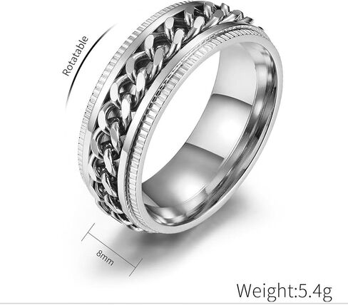 Men's Fidget Anxiety Spinner Rings Silver/Black/Blue Black Titanium Stainless Steel Beer Bottle Opener Chain Engagement Ring for Men size 8-12 in Saudi Arabia