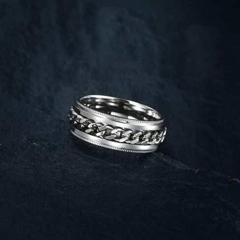 Men's Fidget Anxiety Spinner Rings Silver/Black/Blue Black Titanium Stainless Steel Beer Bottle Opener Chain Engagement Ring for Men size 8-12 in Saudi Arabia