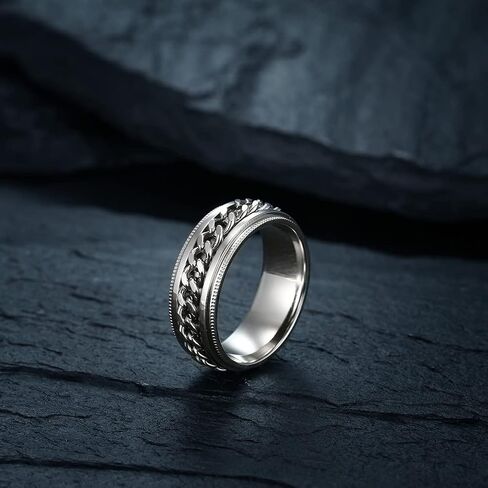 Men's Fidget Anxiety Spinner Rings Silver/Black/Blue Black Titanium Stainless Steel Beer Bottle Opener Chain Engagement Ring for Men size 8-12 in Saudi Arabia