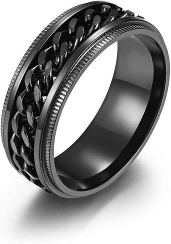 Men's Fidget Anxiety Spinner Rings Silver/Black/Blue Black Titanium Stainless Steel Beer Bottle Opener Chain Engagement Ring for Men size 8-12 in Saudi Arabia