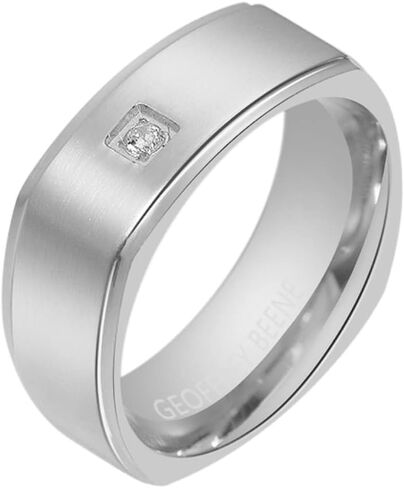 Geoffrey Beene Men's Stainless Steel Euro Shank Ring With Cubic Zirconia, 8mm Wide, 2mm Thick in Kuwait