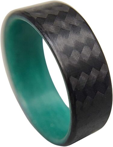 Handmade Ring Band - Men's or Women's Carbon Fiber Twill Ring with Teal Glow Interior, Matte Finish, Glow-in-the-Dark, Durable, Waterproof, Sizes 4-16, Custom Band Widths in Saudi Arabia