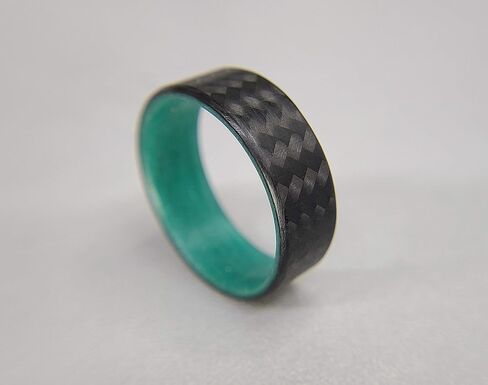 Handmade Ring Band - Men's or Women's Carbon Fiber Twill Ring with Teal Glow Interior, Matte Finish, Glow-in-the-Dark, Durable, Waterproof, Sizes 4-16, Custom Band Widths in Saudi Arabia