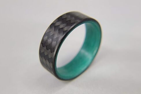 Handmade Ring Band - Men's or Women's Carbon Fiber Twill Ring with Teal Glow Interior, Matte Finish, Glow-in-the-Dark, Durable, Waterproof, Sizes 4-16, Custom Band Widths in Saudi Arabia