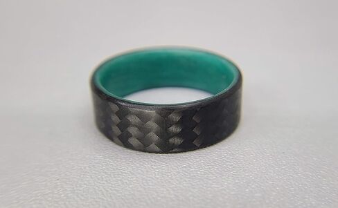 Handmade Ring Band - Men's or Women's Carbon Fiber Twill Ring with Teal Glow Interior, Matte Finish, Glow-in-the-Dark, Durable, Waterproof, Sizes 4-16, Custom Band Widths in Saudi Arabia
