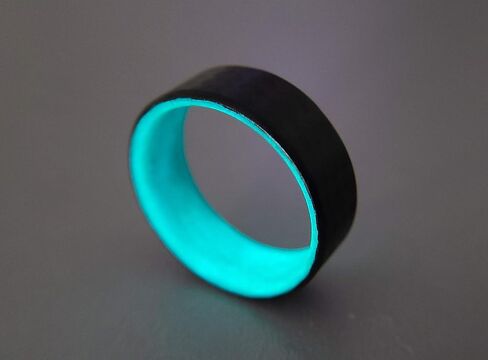 Handmade Ring Band - Men's or Women's Carbon Fiber Twill Ring with Teal Glow Interior, Matte Finish, Glow-in-the-Dark, Durable, Waterproof, Sizes 4-16, Custom Band Widths in Saudi Arabia