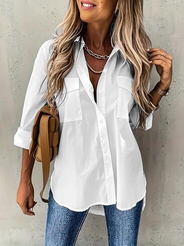 Womens Button Down Shirts Oversized Long Sleeve Floral Printed Blouses Casual Work Tops Office Drop Shoulder Outfit Clothes in Kuwait