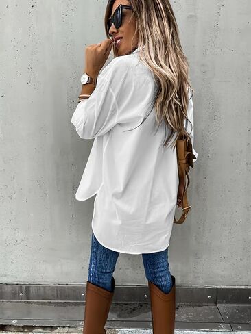 Womens Button Down Shirts Oversized Long Sleeve Floral Printed Blouses Casual Work Tops Office Drop Shoulder Outfit Clothes in Kuwait