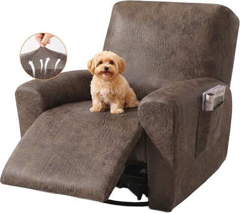 HEBE Recliner Chair Covers Washable Waterproof, Oversized Leather Like Stretch Recliner Slipcovers, Reclining Chair Cover Protector Stay in Place for Lazy Boy Recliner in Saudi Arabia