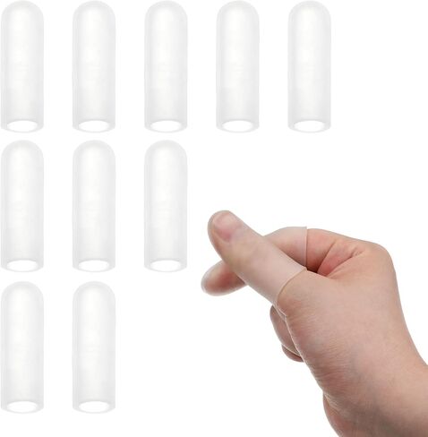 10 Pcs Silicone Finger Protectors, Gel Finger Cots Sleeves Reusable Soft Elastic Fingers Covers Thumb Guard Fingers Bandages for Pain Relief, Thumb Cover and Fingertip Protection (White) in Kuwait
