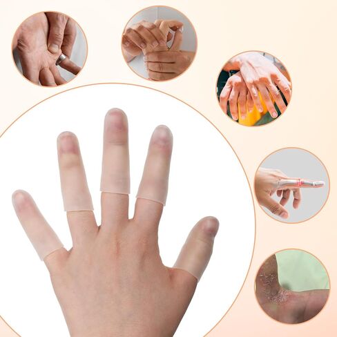 10 Pcs Silicone Finger Protectors, Gel Finger Cots Sleeves Reusable Soft Elastic Fingers Covers Thumb Guard Fingers Bandages for Pain Relief, Thumb Cover and Fingertip Protection (White) in Kuwait