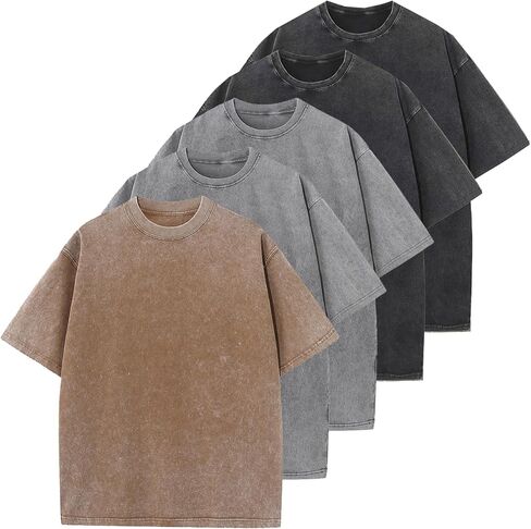 KEEPSHOWIN Men's Vintage Oversized Acid Wash T-Shirts Heavyweight Cotton Washed Loose Fit Unisex Basic Tee Shirts in Saudi Arabia