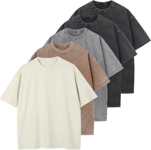 KEEPSHOWIN Men's Vintage Oversized Acid Wash T-Shirts Heavyweight Cotton Washed Loose Fit Unisex Basic Tee Shirts in Saudi Arabia
