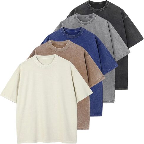 KEEPSHOWIN Men's Vintage Oversized Acid Wash T-Shirts Heavyweight Cotton Washed Loose Fit Unisex Basic Tee Shirts in Saudi Arabia