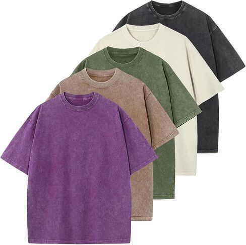 KEEPSHOWIN Men's Vintage Oversized Acid Wash T-Shirts Heavyweight Cotton Washed Loose Fit Unisex Basic Tee Shirts in Saudi Arabia
