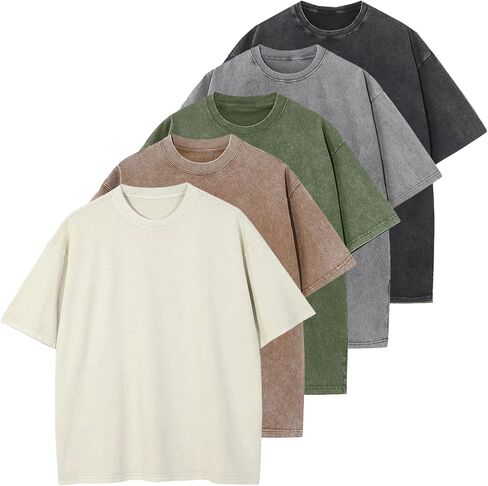 KEEPSHOWIN Men's Vintage Oversized Acid Wash T-Shirts Heavyweight Cotton Washed Loose Fit Unisex Basic Tee Shirts in Saudi Arabia