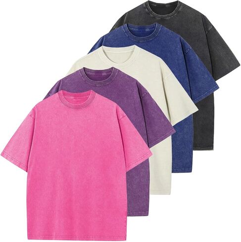 KEEPSHOWIN Men's Vintage Oversized Acid Wash T-Shirts Heavyweight Cotton Washed Loose Fit Unisex Basic Tee Shirts in Saudi Arabia