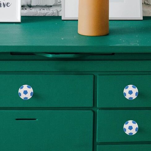 CALLARON 4pcs Cartoon Soccer Silicone Drawer Pull Handles, Small Round Cabinet Knobs for ’ Wardrobe and Nursery Furniture, Soft Blue and White Cabinet Handles for Boys and Bedroom in Kuwait