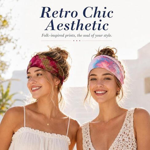 Headbands for Women, 8 Pcs Tie Dye Hair Bands Non-Slip Moisture Wicking Sports Wide Head Bands Stretchy Sweatbands Headband Elastic Workout Hairband Accessories for Fashion Sports Yoga Running in Saudi Arabia