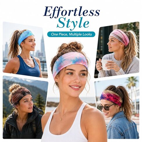 Headbands for Women, 8 Pcs Tie Dye Hair Bands Non-Slip Moisture Wicking Sports Wide Head Bands Stretchy Sweatbands Headband Elastic Workout Hairband Accessories for Fashion Sports Yoga Running in Saudi Arabia