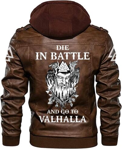 Men's Fleece Lined PU Leather Jacket with Odin's Son Pattern, Multiple Sizes for Versatile Wear in Saudi Arabia