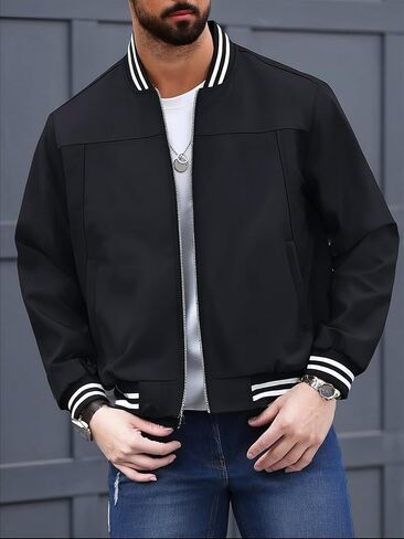 Men Loose Fit Baseball Jacket Lightweight Casual Coat Plus Size Trendy Street All Season Fashion Versatile Windproof Jacket in Kuwait