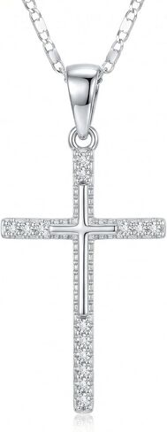 14K White Gold Cross Necklace for Women, Double-Sided Dainty Cross Pendant Necklace for Womens Elegant Faith Jewelry, Valentine’s Day Gift for Wife or Girlfriend or Mom in Saudi Arabia