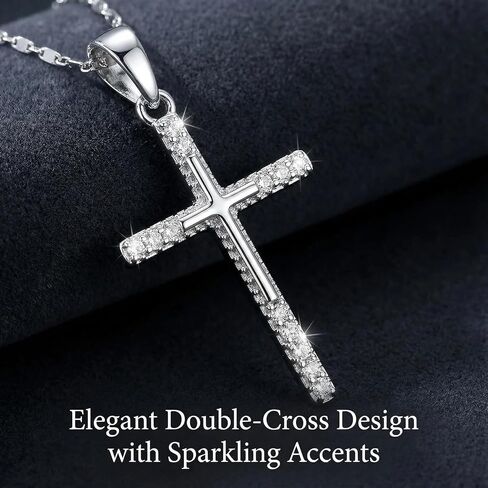 14K White Gold Cross Necklace for Women, Double-Sided Dainty Cross Pendant Necklace for Womens Elegant Faith Jewelry, Valentine’s Day Gift for Wife or Girlfriend or Mom in Saudi Arabia