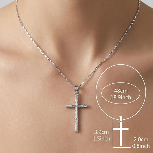 14K White Gold Cross Necklace for Women, Double-Sided Dainty Cross Pendant Necklace for Womens Elegant Faith Jewelry, Valentine’s Day Gift for Wife or Girlfriend or Mom in Saudi Arabia