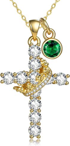 Cross Necklace with Crown for Women 14K Gold Pendant Jewelry Anniversary Birthday Gifts for Wife Mom Devout Religious Gift in Saudi Arabia