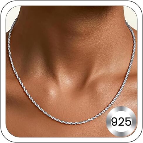1.5MM 2MM حبل سلاسل 925 الفضة الاسترليني سلسلة قلادة للنساء، سلسلة فضية قوية للنساء، قلادة سلاسل المرأة، 16 18 20 22 24 26 بوصة in Kuwait