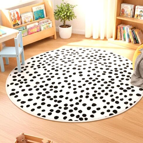Back to School Classroom Rug 3ft Round Black and White Area Rug Non Slip Circle Polka Dot Rugs for Preschool Classroom Daycare Learning Centers Educational Study Playing Floor Mat Carpet in Saudi Arabia