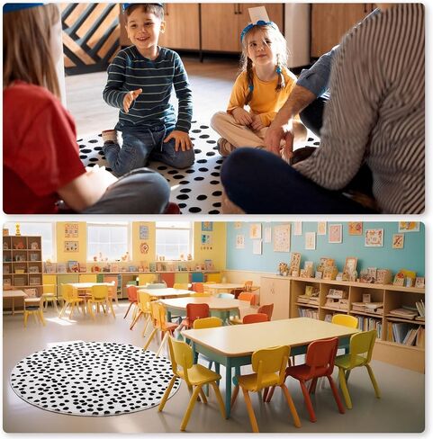 Back to School Classroom Rug 3ft Round Black and White Area Rug Non Slip Circle Polka Dot Rugs for Preschool Classroom Daycare Learning Centers Educational Study Playing Floor Mat Carpet in Saudi Arabia