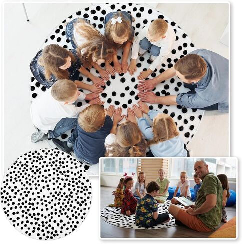 Back to School Classroom Rug 3ft Round Black and White Area Rug Non Slip Circle Polka Dot Rugs for Preschool Classroom Daycare Learning Centers Educational Study Playing Floor Mat Carpet in Saudi Arabia