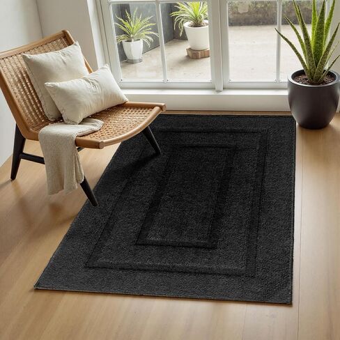 3x5 Washable Runner Rug for Hallway, Non Slip Low-Pile Kitchen Rug, Durable Soft Floor Carpet Runners for Entryway, Bedroom, Bathroom, Laundry Room, Solid Black in Saudi Arabia